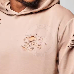 Mode tenue à la mode nouveau Design à manches longues hommes coton mélangé à capuche Slim Fit solide couleur unie hommes à capuche en détresse - Product Image 6