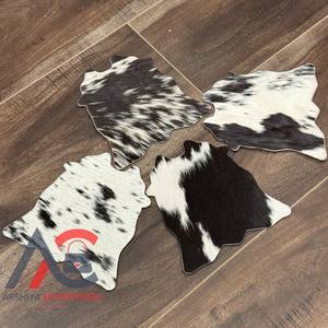 Juego de posavasos de piel de vaca rústica, posavasos de cuero genuino para ocultar el pelo occidental único para bebidas, regalos de decoración del hogar occidental - Product Image 1