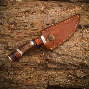 Couteau de chasse personnalisable fait main, 4,25 pouces, acier Damas, manche en bois de cerf, lame en acier Damas forgée à la main, support OEM, couteau d'extérieur - Product Image 5