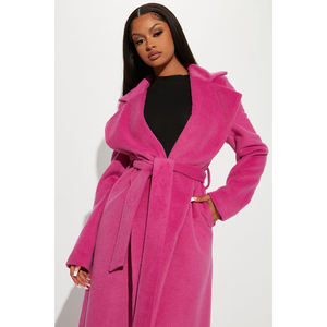 Hot Sale High Quality Casual Fashion <b>women</b> wool coat for winter Custom Slim wool coat pink color - Product Image 2