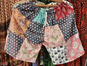 Rawat Handicrafts Short d'été décontracté pour femme à la mode imprimé rayé Patchwork longueur au genou avec fermeture à la taille élastique - Product Image 4