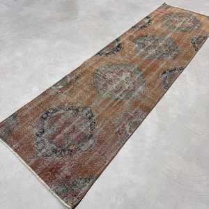 2.8x9.7 ft Vintage Rug, <b>Brown</b> Oriental Turkish <b>Wool</b> Rug - Product Image 2