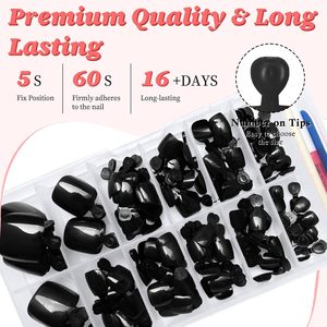 168 <span class=keywords><strong>Uñas</strong></span> Postizas para Mujer con Adhesivos, <span class=keywords><strong>Uñas</strong></span> Acrílicas Negras Cortas Cuadradas al por Mayor - Product Image 5