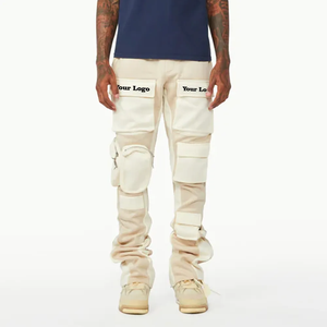 Custom Men's Mid Waist Vintage Washed Distressed Acid Wash Flare <b>Sweatpants</b> Patchwork Elastic Jogger Pant - Product Image 5