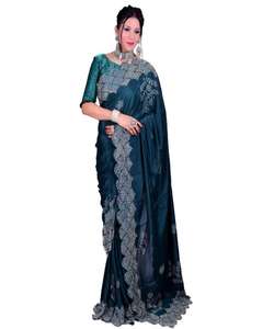 Nouveau Look attrayant vêtements de mariage Georgette travail Saree avec chemisier pièce femmes indiennes portent pas cher bas prix en gros Surat Alphanumero - Product Image 1