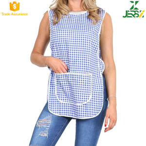 Tablier en coton à carreaux avec grande poche centrale, fermeture par boutons latéraux, bleu royal, vêtement de travail de cuisine tendance - Product Image 3