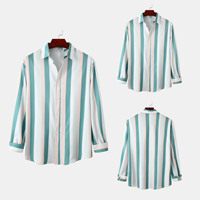 Chemise formelle homme anti-plis à col montant imprimé à manches longues avec rayures en lin pour le printemps, conception personnalisée OEM, logo sur mesure, vente transfrontalière