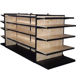 Exhibidor de Madera Natural Tipo Góndola con Perfil de Hierro Negro - Product Image 1