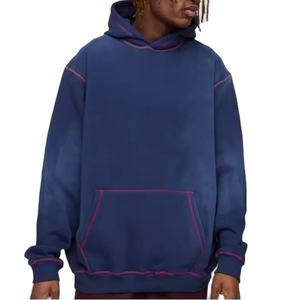 Sweat à capuche épais vierge pour hommes point de contraste personnalisé éponge Vintage en détresse hommes lavage à l'acide pull à capuche 2026 - Product Image 1