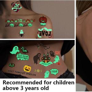 Venta al por mayor de pegatinas de tatuaje temporal que brillan en <span class=keywords><strong>la</strong></span> oscuridad para Halloween, gato, calabaza, bruja, murciélago, fantasma, Calavera, papel de tatuaje para brazo corporal - Product Image 3