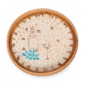 Plateau en nacre de qualité supérieure avec rotin, approvisionnement en vrac, vaisselle en gros pour hôtels, restaurants, traiteurs - Product Image 3