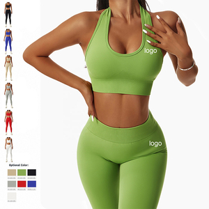 ชุดออกกำลังกายเล่นโยคะผ้าสแปนเด็กซ์/ไนลอนคุณภาพสูงระบายอากาศได้ไร้รอยต่อบราเลกกิ้งสปอร์ตบราถอดแผ่นหน้าอกโลโก้ด้านหน้าได้ - Product Image 2