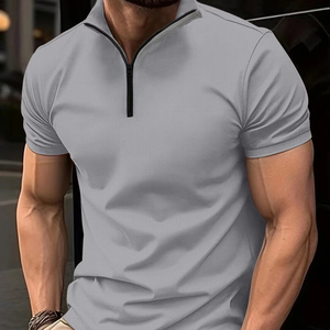 Polos de manga corta a rayas elásticas altas de verano 2025 para hombre, camiseta informal de negocios con cremallera, Tops, ropa de calle de talla grande 4XL-M - Product Image 6