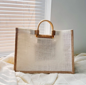 Meilleures ventes de sacs en jute à logo imprimé personnalisé avec poignée en toile de jute Ligne de textiles et de produits en cuir à haute capacité - Product Image 6