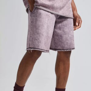 Pantalones cortos de gimnasio con logotipo personalizado para hombre, pantalones cortos deportivos informales de verano con lavado ácido de algodón 100%, ropa para correr con patrón sólido - Product Image 2