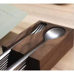 Organisateur de couverts en bois massif minimaliste, support à couverts empilable en noyer de luxe, boîte de rangement verticale moderne pour ustensiles pour la maison - Product Image 1