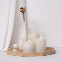 Pilier réaliste en verre blanc sans flamme à piles LED 4 "5" 6 "x 3" Set 3 tasses de bougies avec flamme mobile et télécommande pour la maison