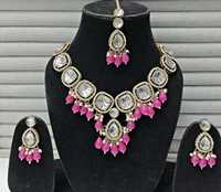 Collier de mariée lourd Kundan multicolore plaqué or avec perles pendantes de forme personnalisée, style ethnique, pour mariage et fiançailles, fabriqué en Inde