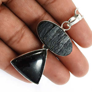 Colgante de Plata de Ley 925 con Turmalina Negra Natural, Adorable Colgante de Doble Piedra para Niñas y Mujeres para Fiestas - Product Image 3