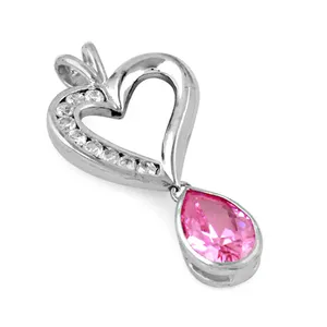 Pendentif en argent 925 avec pierre précieuse rose, bijoux religieux pour femmes, pendentif à breloque plaqué rhodium, cadeau - Product Image 2