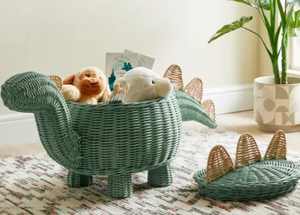Cesta de Almacenamiento de Mimbre Ecológica de Color Verde Menta con Forma de Dinosaurio para Guardar Juguetes de Niños - Product Image 3