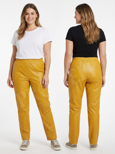 กางเกงหนังแกะดีไซน์ล่าสุดสำหรับผู้หญิง เอวยางยืด ทรงตรง ยาว แฟชั่น สวมใส่สบาย - Product Image 6