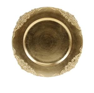 Plato de presentación de acero inoxidable con borde de latón en acabado dorado, diseño único para servir postres, a precio de mayoreo. - Product Image 1