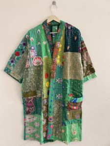 Traditional Handmade Kantha Silk Kimono Jacket For Women - Product Image 2