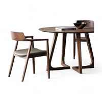 Ensemble de table en teck massif de style Hiroshima contemporain, 4 places, moderne, pour intérieur/extérieur, restaurant, salon, extérieur