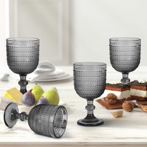 Copas de <span class=keywords><strong>Vino</strong></span> de Vidrio de 12 oz al por Mayor, Copas de Agua de Color, Copas de <span class=keywords><strong>Vino</strong></span> Vintage Grises Prensadas, Copas con Relieve - Product Image 4
