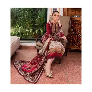 Sıcak satış elbise 2024 hint pakistan son şifon Net işlemeli elbise ile ağır İşi 3 parça takım için düğün kıyafeti