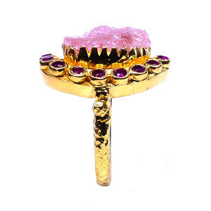 แหวนโทปาซชุบทองและควอตซ์สีแดง925 - Product Image 4