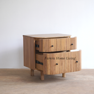 Mesita de noche moderna de teca maciza con dos cajones, colores naturales para dormitorio y sala de estar para proyectos de hogar o Hotel - Product Image 1