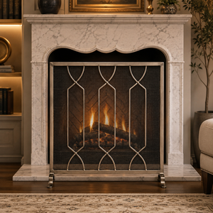 Protector de Chimenea Metálico Geométrico Estilo Art Deco, Malla Resistente, Protector de Chispas Independiente para Chimeneas Interiores - Product Image 1