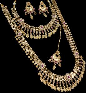 Colección de alta calidad de primera calidad, diseño Redondo, conjunto de joyas de cobre pesado con tachuelas de piedra Kempu con aretes, conjunto de Mangtika para mujer - Product Image 1