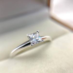 7mm Princess Cut White Diamond Sterling Silver Minimalist Solitaire Engagement <b>Ring</b> Classic 4 Prong 18K Gold Plated Wedding - Product Image 1