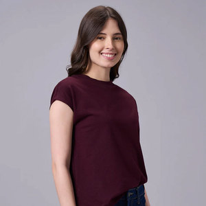 Camiseta de Algodón de Color Sólido para Mujer, Cómoda para Uso Diario, Ligera y Transpirable, Tacto Suave, Corte Regular - Product Image 4
