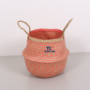 Nouveau panier de rangement pliable fait main en jonc de mer naturel mignon avec poignées fabriqué au Vietnam pour la décoration intérieure et les cadeaux - Product Image 1