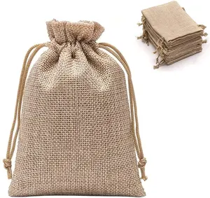黄麻拉绳袋拉绳封口易于打开和关闭耐用的可回收环保天然袋，带有定制标志