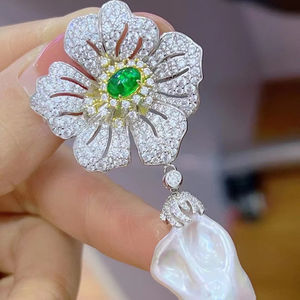 Broche de Perlas Barrocas de Lujo LAVINA 925, Plata de Ley con Incrustaciones de Circonita, para Unisex, Regalo de Boda, Fiesta, Compromiso - Product Image 1