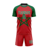 Ensemble de maillots de football personnalisés avec drapeau du Maroc pour hommes, rouge et vert, sublimé, 100% polyester, 420g, manches courtes, col rond, évacuation de l'humidité