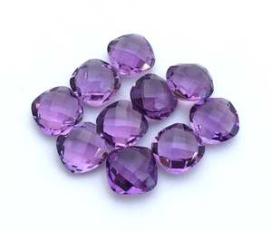 Amazing Amethyst Briolette Checkerboard Faceted Amethyst Barylite <b>Cushion</b> Shape 6mm 7mm 8mm 9mm 10mm - Product Image 1