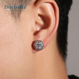 Offre Spéciale S925 Sterling Silver 14k White Iced Hexagon Cross Boucles d'oreilles pour hommes Boucles d'oreilles Hip Hop - Product Image 1