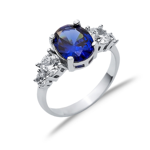 Round <b>CZ</b> Oval Tanzanite Stone Cluster <b>Ring</b> Wholesale Turkish Handmade 925 Sterling Silver Jewelry for Lady - Product Image 3
