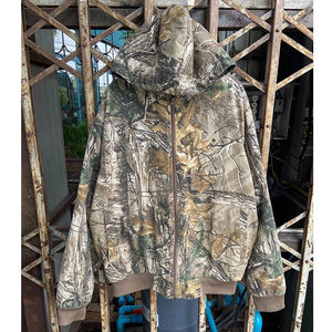 เสื้อฮู้ดลายใบเมเปิลแบบซิปสำหรับผู้ชาย เสื้อฮู้ดผ้าคอตตอนหนาพิมพ์ลายซับลิเมชั่นลายพรางต้นไม้จริง - Product Image 5