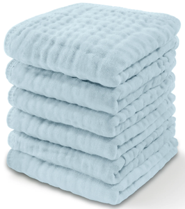 Gant de toilette personnalisé en mousseline de coton biologique à six couches, lot de 6 vêtements pour bébés-impression couleur bleu ciel - Product Image 1