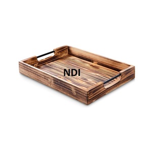 Bandeja de servicio de madera de mango Bandeja de servidor de alimentos de excelente calidad Decoración de mesa de cena de hotel en casa Salver de servicio con asa - Product Image 5