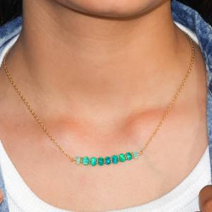 925 Sterling Silver Yellow Gold Filled Handmade Green <b>Opal</b> Beaded Bar Chain <b>Necklace</b> for Women Gold Plated Gift Size 18 - Product Image 2