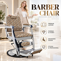 Fauteuil de Barbier Hydraulique Professionnel en Cuir PU Marron Motif Serpent avec Repose-Pieds pour Salon de Coiffure Moderne