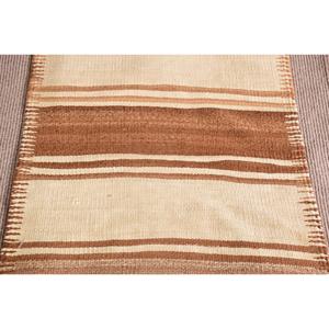 Vintage Turkish Kilim Oversize Rug 2.6x4.6 ft, <b>Brown</b> Check Rug <b>Wool</b> - Product Image 4